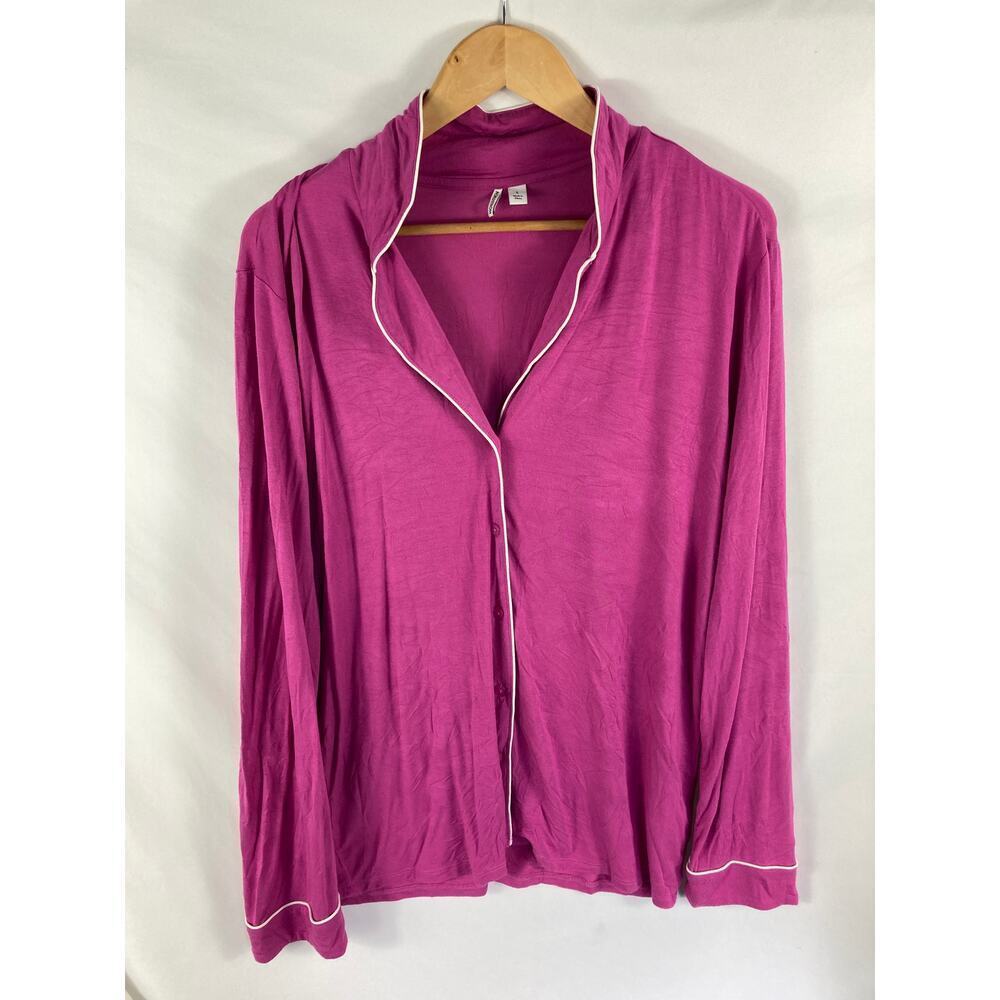 Nordstrom button down white trim pajama top Fuscia Size Large